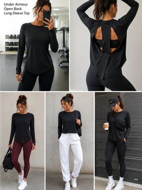 Under Armour Black Open Back Long Sleeve Athleisure Top Small Yoga Workout